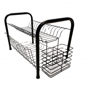 Escorredor Duplo de Pratos e Talheres Gourmet Preto em Aço