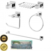 Kit Acessórios Banheiro Luxo 5 Peças Quadrado Inox  Alumínio