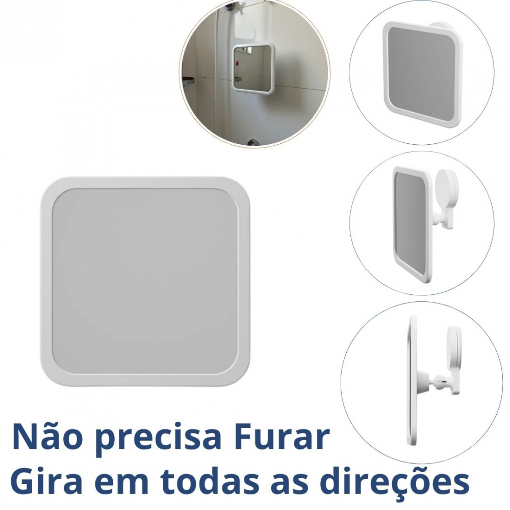 Espelho Articulado Para Box Banheiro Astra Branco – Fixação Adesiva | Gira em Todas as Direções!